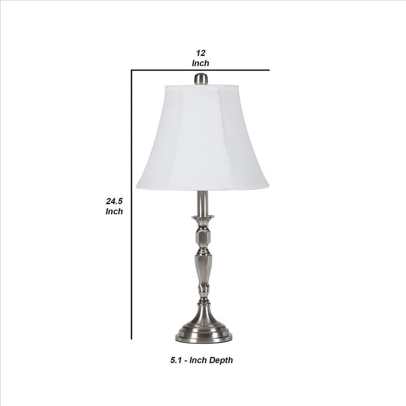 Turned Tubular Metal Body Table Lamp with Empire Shade Silver-zoom-