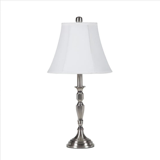 Turned Tubular Metal Body Table Lamp with Empire Shade Silver