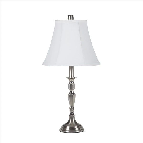 Turned Tubular Metal Body Table Lamp with Empire Shade Silver