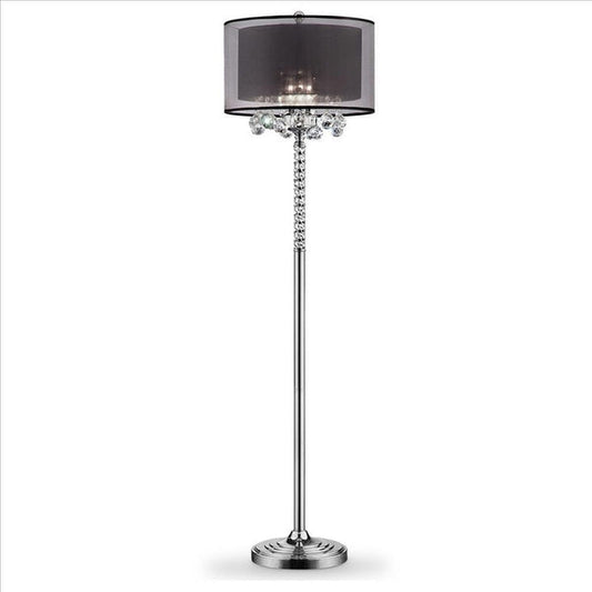 Twisted Crystal Accent Floor Lamp With Dual Fabric Shade Clear And Black