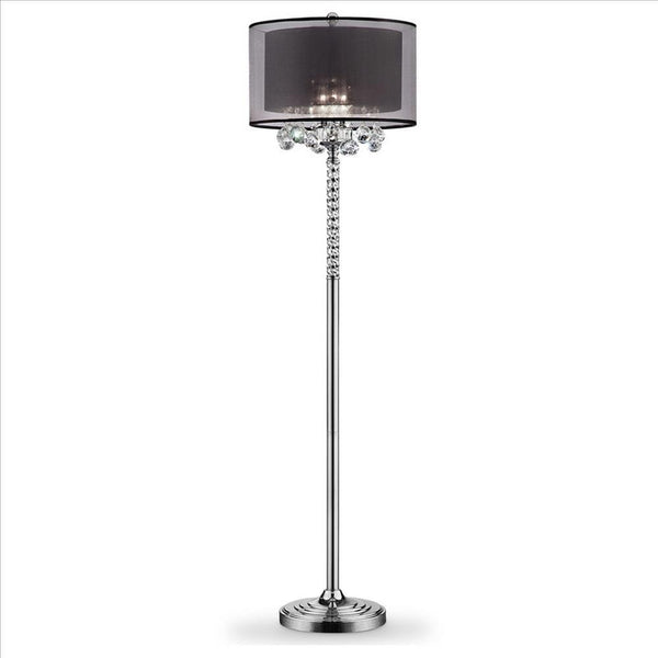 Twisted Crystal Accent Floor Lamp With Dual Fabric Shade Clear And Black