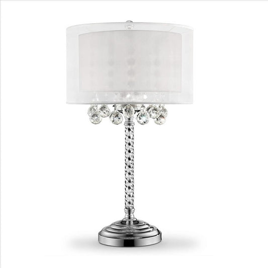 Twisted Crystal Body Table Lamp with Dual Fabric Shade Clear