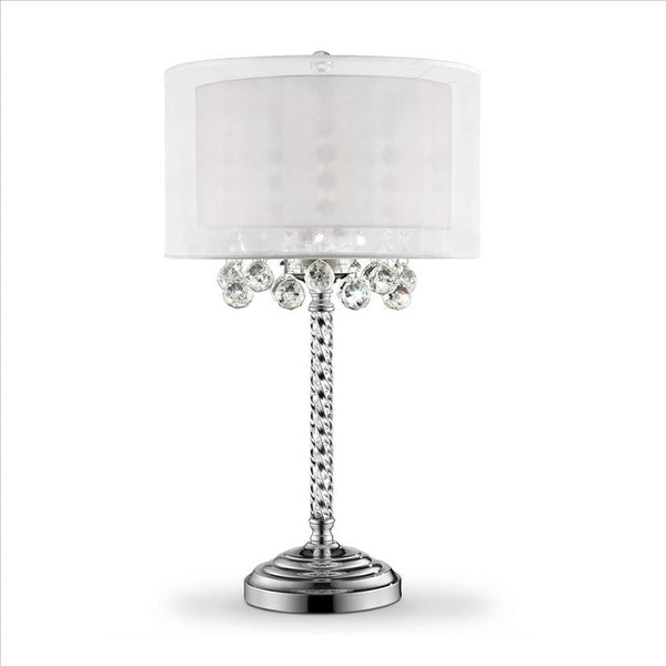 Twisted Crystal Body Table Lamp with Dual Fabric Shade Clear