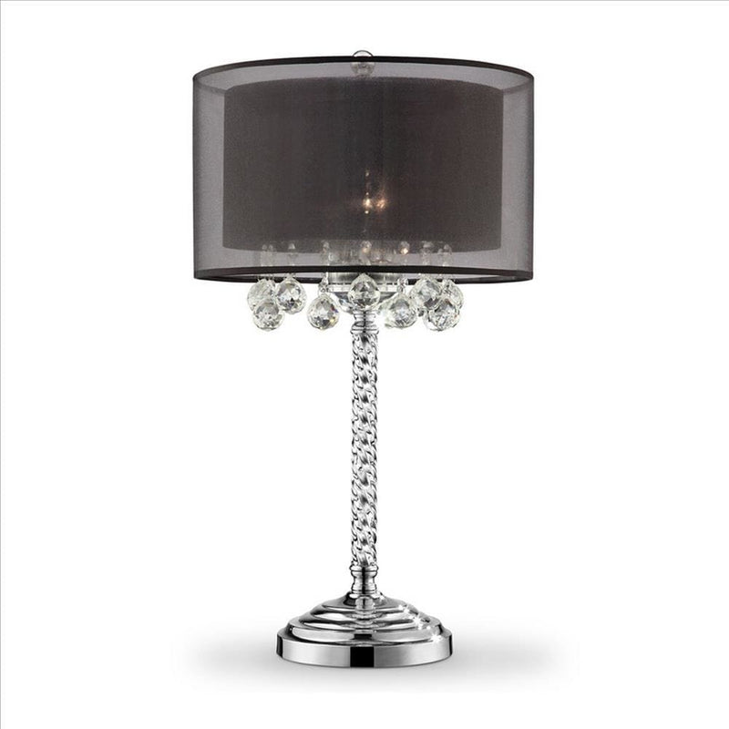 Twisted Crystal Body Table Lamp with Dual Fabric Shade Clear and Black-zoom-