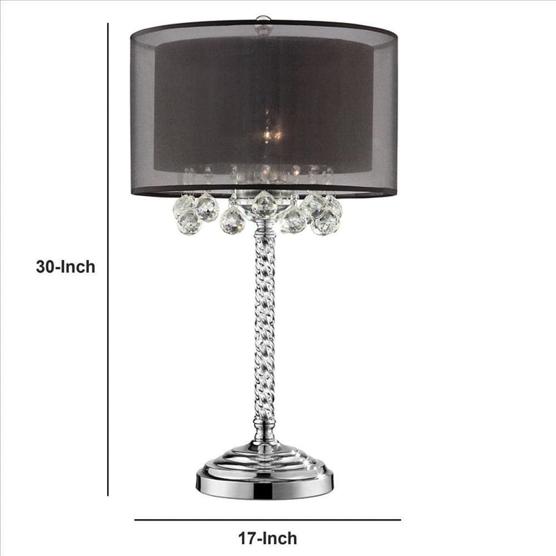 Twisted Crystal Body Table Lamp with Dual Fabric Shade Clear and Black-zoom-