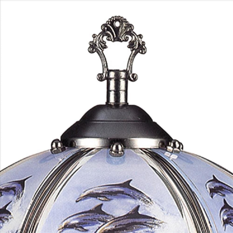 Umbrella Shade Glass Table Lamp with Dolphin Print Silver-zoom-