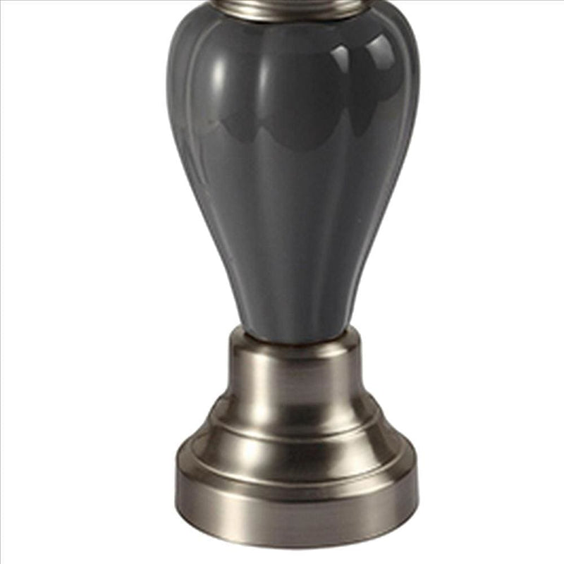 27 Inch Urn Shaped Ceramic Table Lamp Pleated Fabric Shade Gray-zoom-