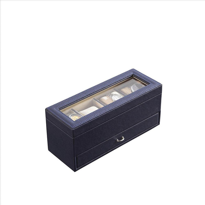 Watch Case with Drawer Display and 4 Slots Blue-zoom-