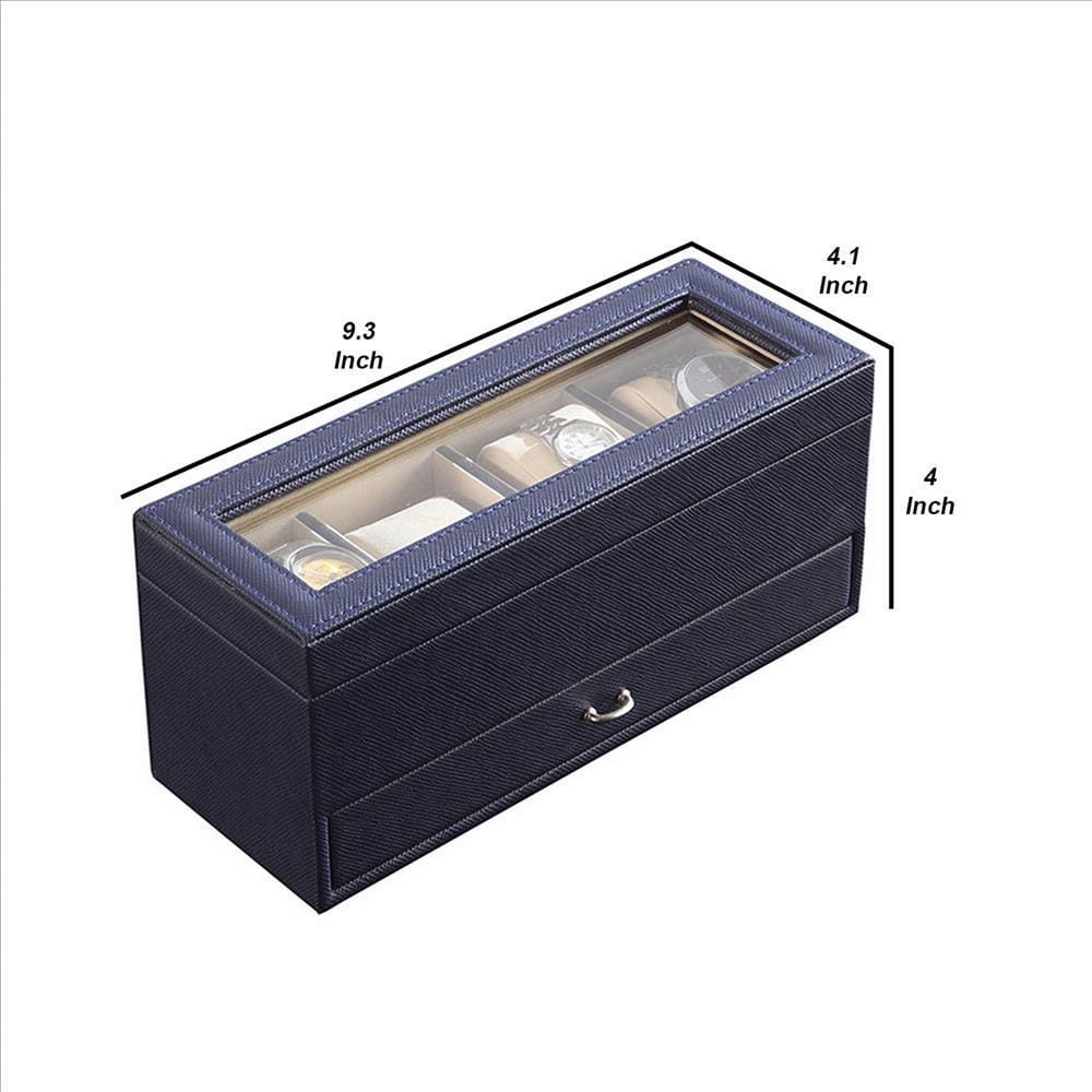 Watch Case with Drawer Display and 4 Slots Blue