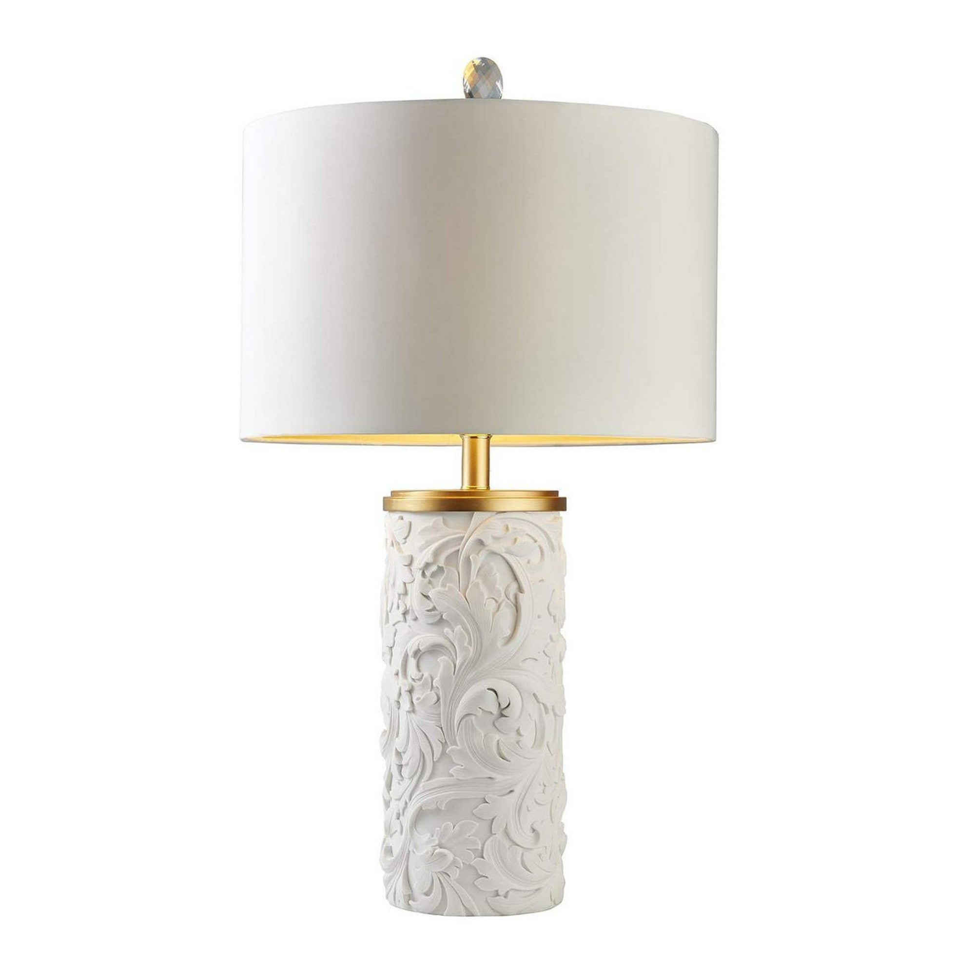 Table Lamp with Intricate Carved Pattern Ceramic Base White-zoom-1