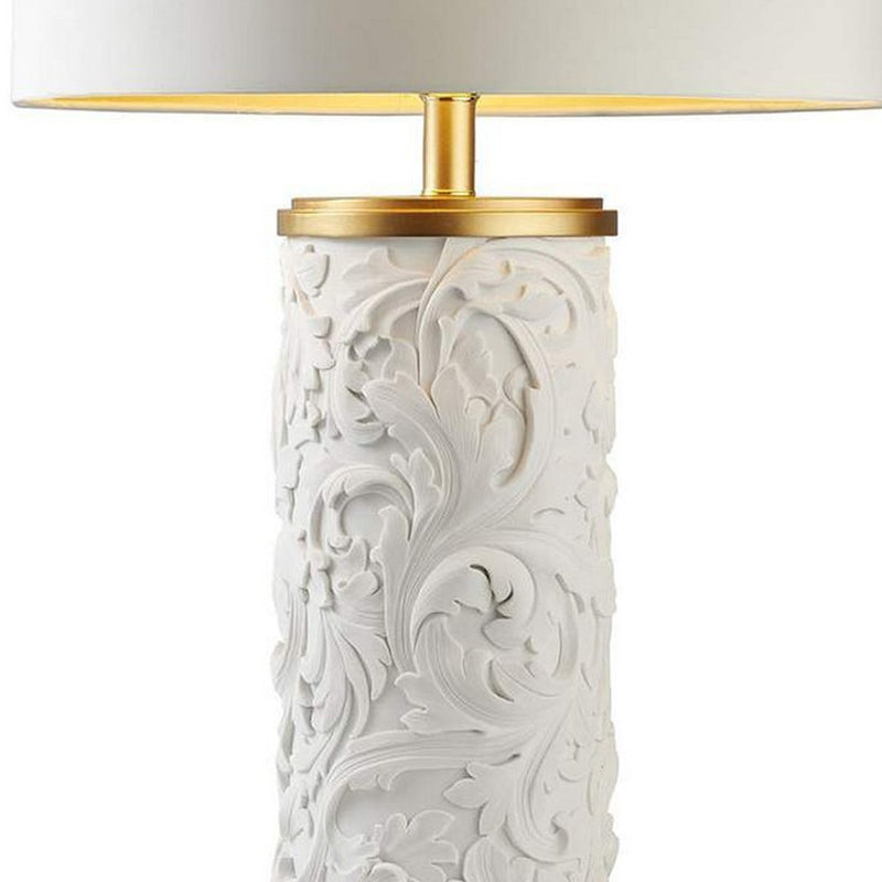 Table Lamp with Intricate Carved Pattern Ceramic Base White-zoom-