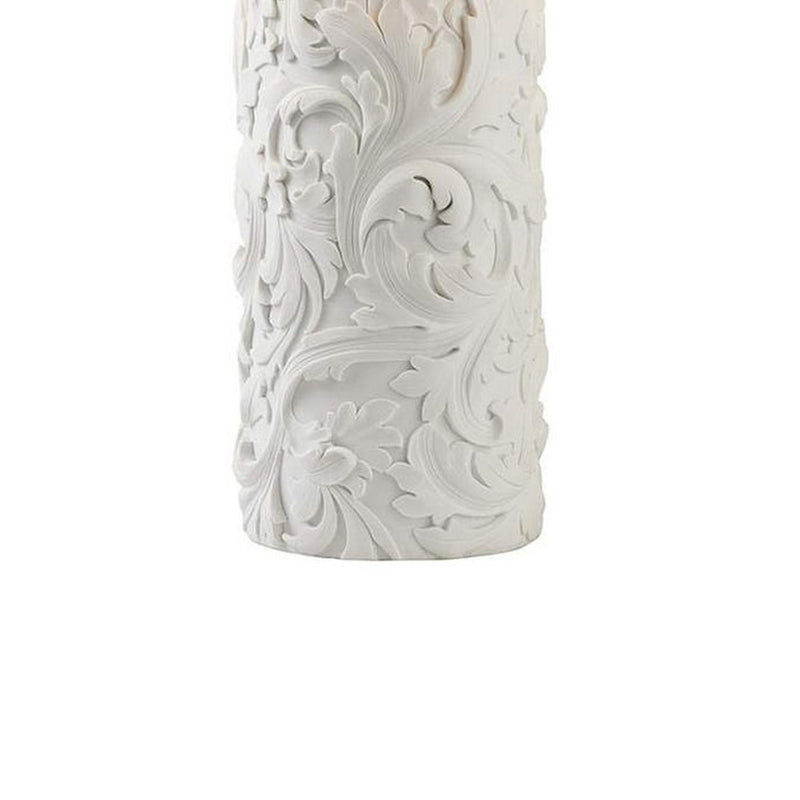 Table Lamp with Intricate Carved Pattern Ceramic Base White-zoom-