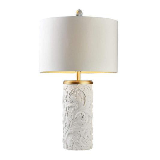 Table Lamp with Intricate Carved Pattern Ceramic Base White