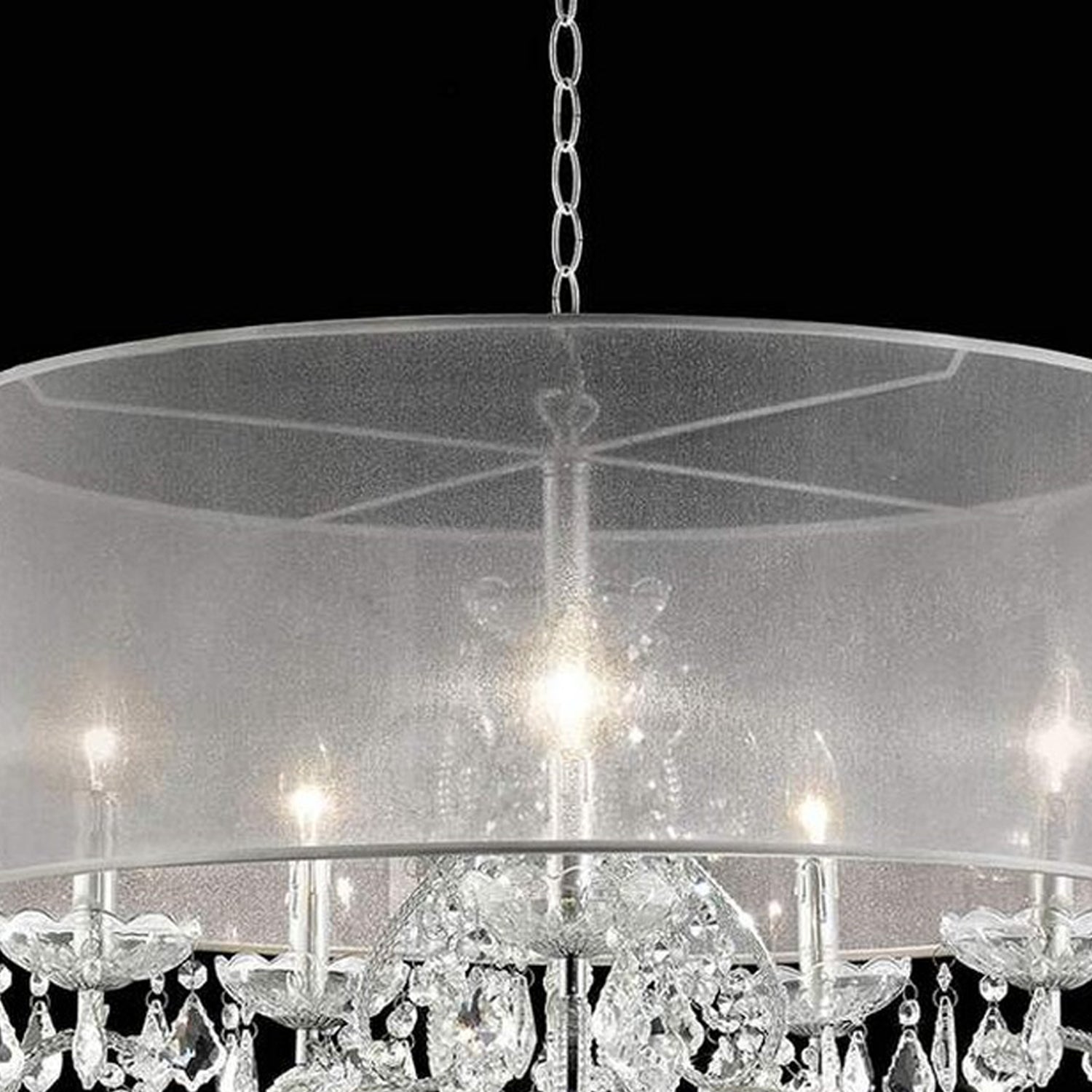Ceiling Lamp with Scroll Metal Support and Drop Crystal Accents Silver-zoom-3