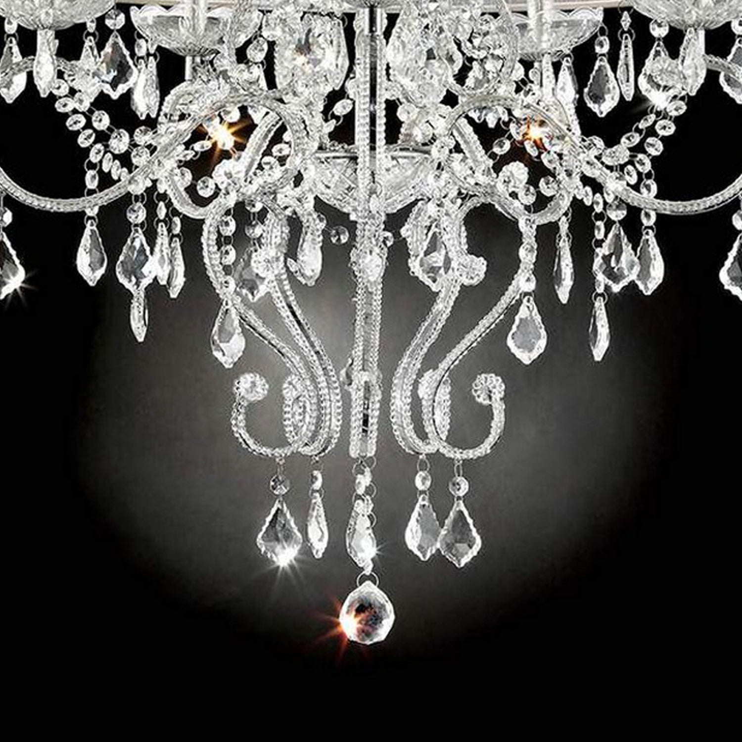 Ceiling Lamp with Scroll Metal Support and Drop Crystal Accents Silver-zoom-4