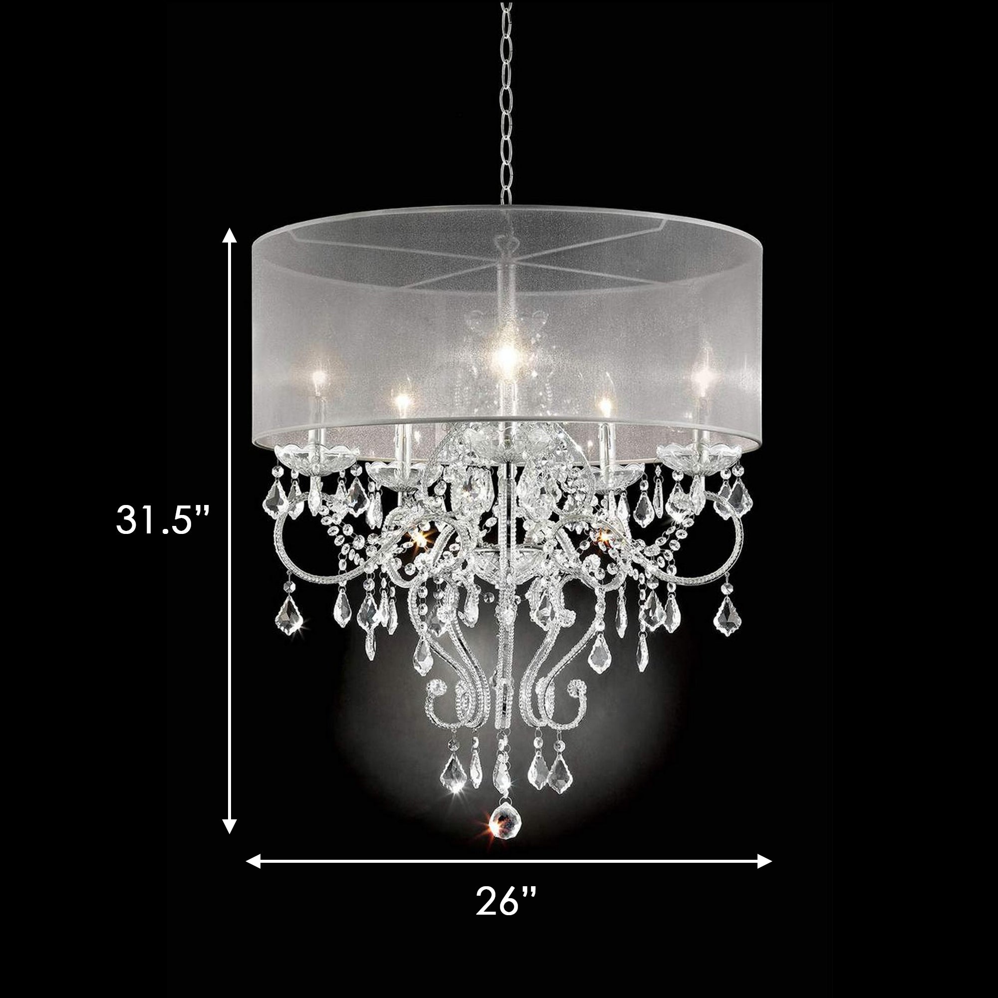 Ceiling Lamp with Scroll Metal Support and Drop Crystal Accents Silver-zoom-5