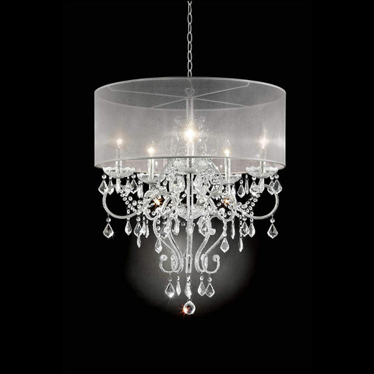 Ceiling Lamp with Scroll Metal Support and Drop Crystal Accents Silver
