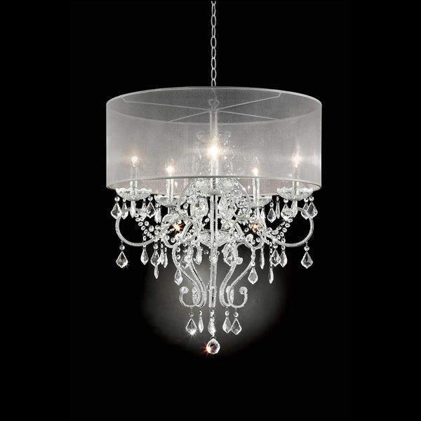 Ceiling Lamp with Scroll Metal Support and Drop Crystal Accents Silver