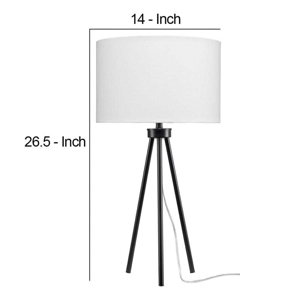 Table Lamp with Tripod Stand and Round Shade Black-zoom-5