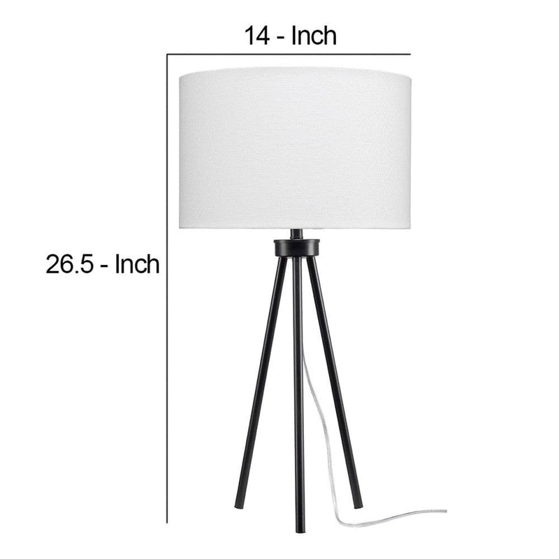 Table Lamp with Tripod Stand and Round Shade Black-zoom-