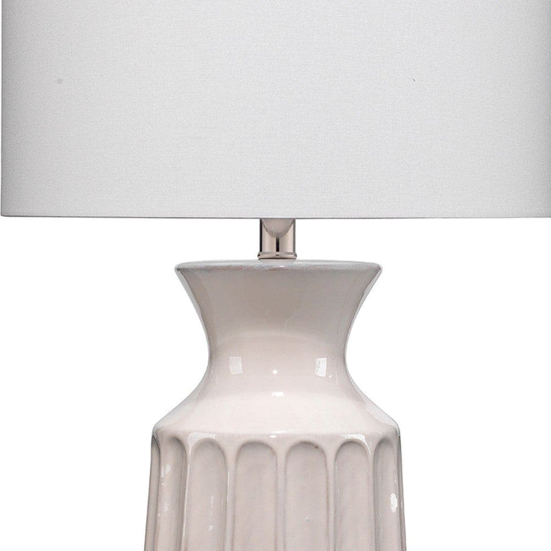 Table Lamp with Ceramic Riged Urn Base and Drum Base White-zoom-