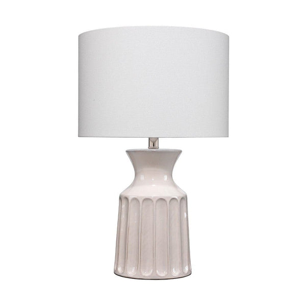 Table Lamp with Ceramic Riged Urn Base and Drum Base White