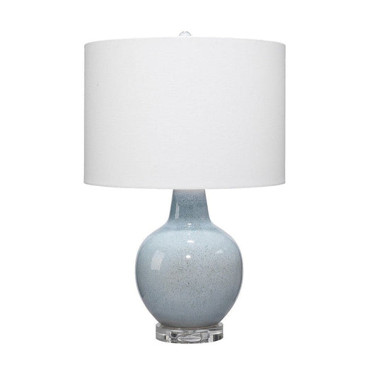 Table Lamp with Drum Shade and Ceramic Bellied Base Blue
