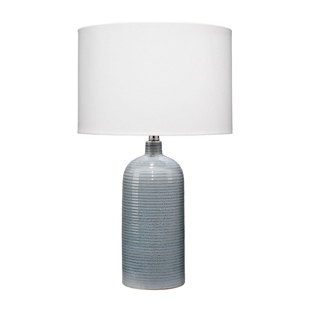 Table Lamp with Ceramic Riged Base and Drum Shade White-zoom-1