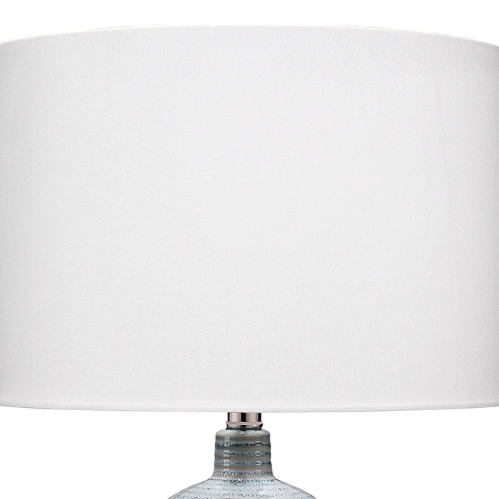 Table Lamp with Ceramic Riged Base and Drum Shade White-zoom-2