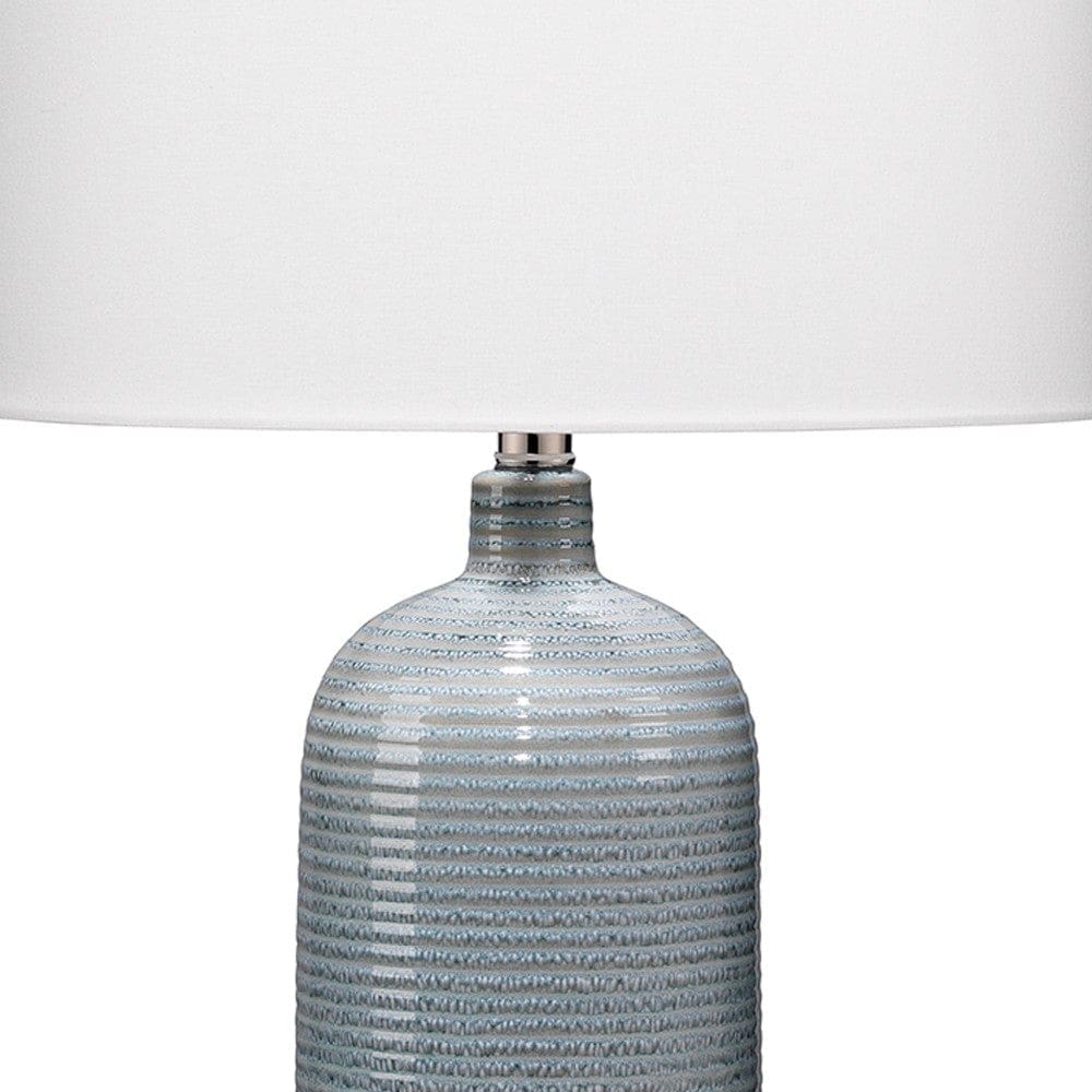 Table Lamp with Ceramic Riged Base and Drum Shade White-zoom-3