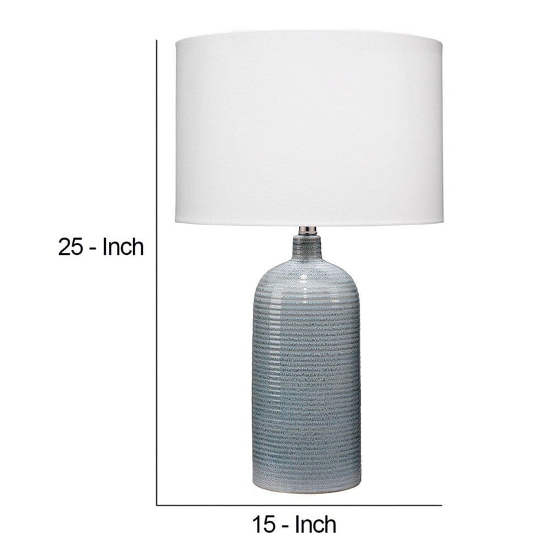 Table Lamp with Ceramic Riged Base and Drum Shade White-zoom-