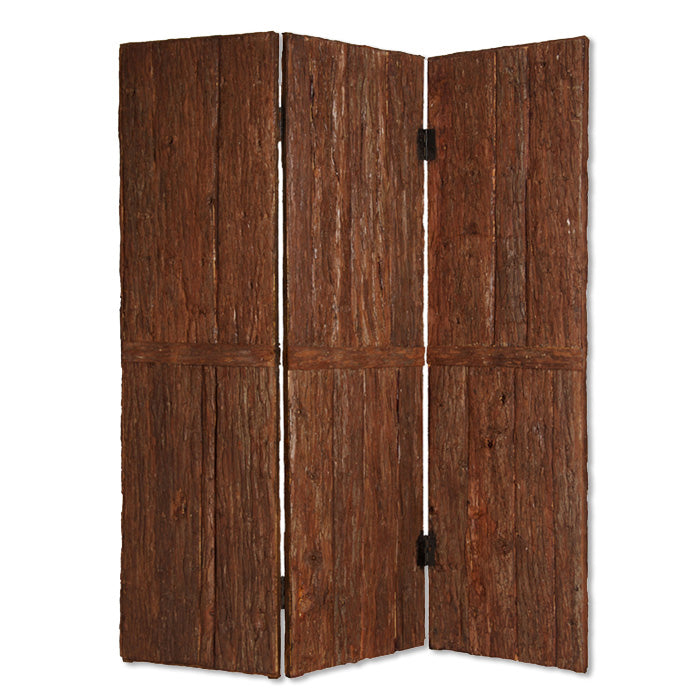 Wooden Foldable 3 Panel Room Divider with Plank Style, Small, Brown-zoom-1