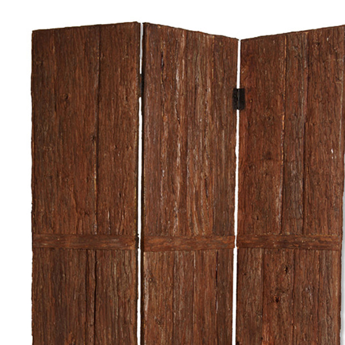 Wooden Foldable 3 Panel Room Divider with Plank Style, Small, Brown-zoom-
