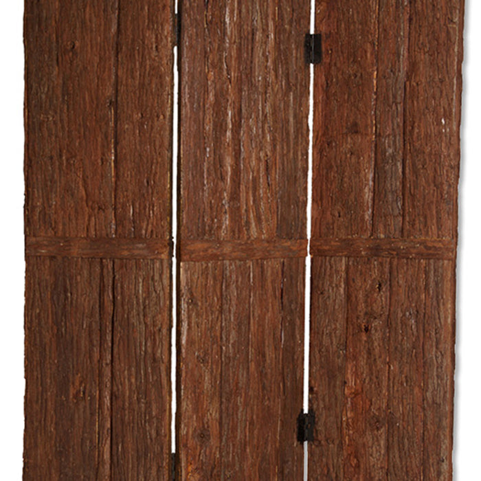 Wooden Foldable 3 Panel Room Divider with Plank Style, Small, Brown-zoom-