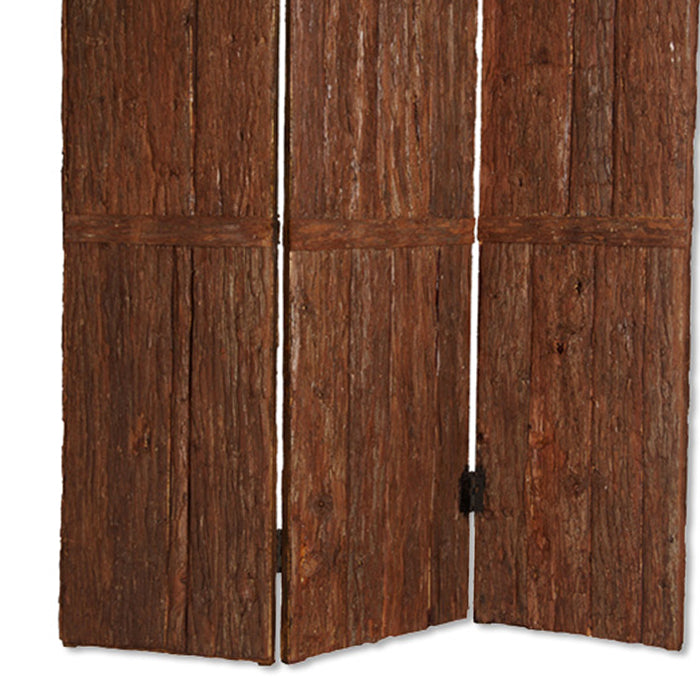 Wooden Foldable 3 Panel Room Divider with Plank Style, Small, Brown-zoom-