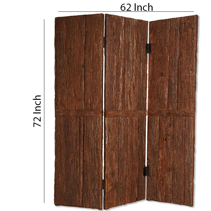 Wooden Foldable 3 Panel Room Divider with Plank Style, Small, Brown-zoom-
