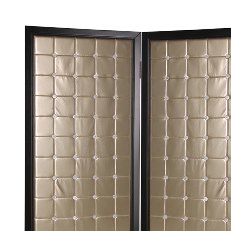 Fabric Upholstered Room Divider with Modish Design, Small, Gold and Black-zoom-