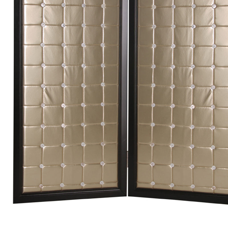 Fabric Upholstered Room Divider with Modish Design, Small, Gold and Black-zoom-