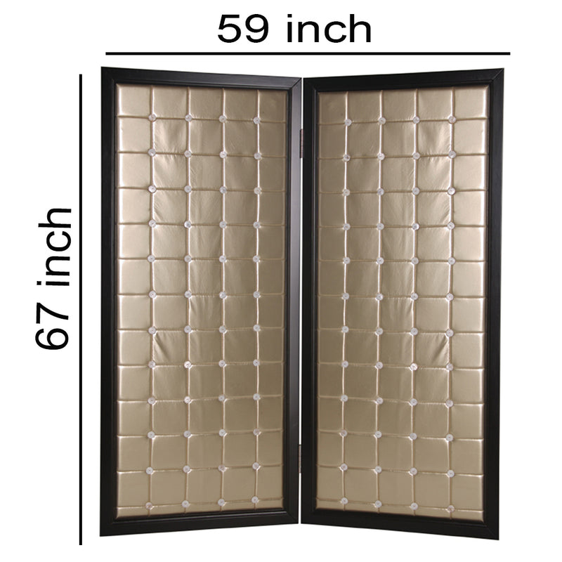 Fabric Upholstered Room Divider with Modish Design, Small, Gold and Black-zoom-