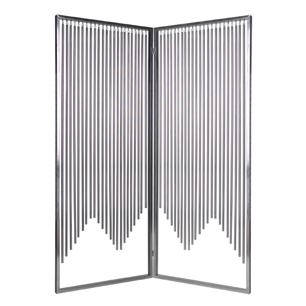 2 Panel Foldable Room Divider with Vertical Metal Design, Small, Silver-zoom-1