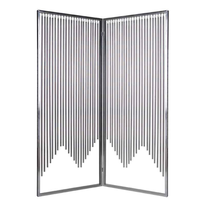 2 Panel Foldable Room Divider with Vertical Metal Design, Small, Silver-zoom-