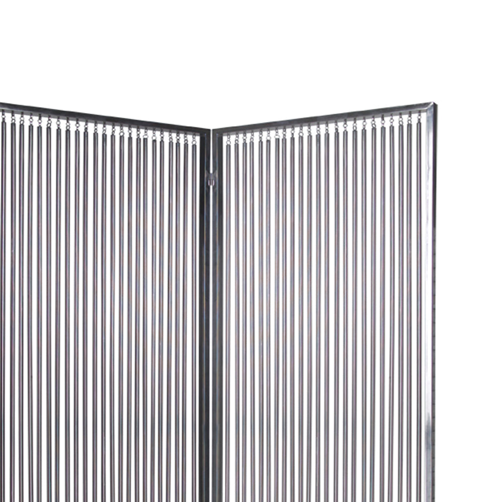 2 Panel Foldable Room Divider with Vertical Metal Design, Small, Silver-zoom-2