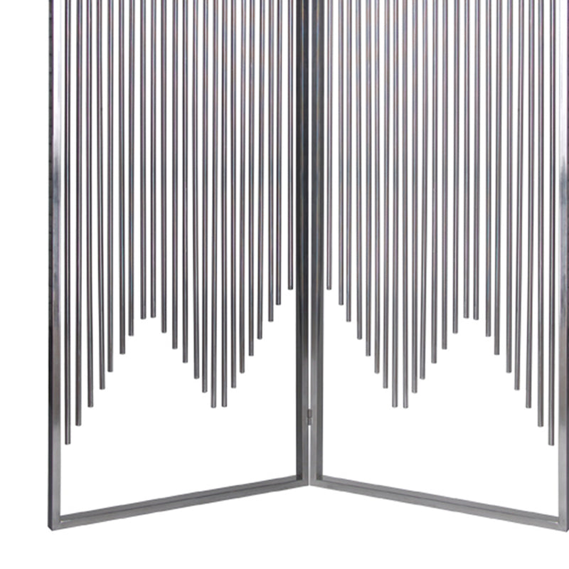 2 Panel Foldable Room Divider with Vertical Metal Design, Small, Silver-zoom-