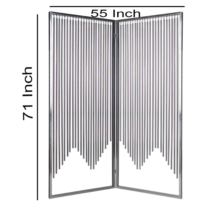 2 Panel Foldable Room Divider with Vertical Metal Design, Small, Silver-zoom-
