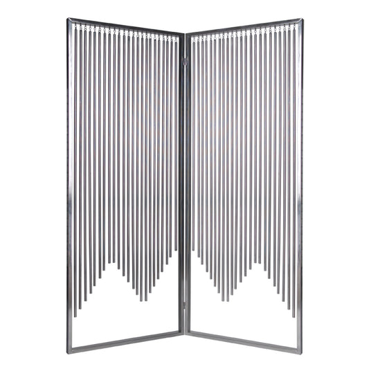 2 Panel Foldable Room Divider with Vertical Metal Design, Small, Silver