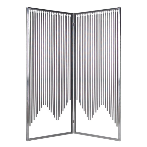 2 Panel Foldable Room Divider with Vertical Metal Design, Small, Silver