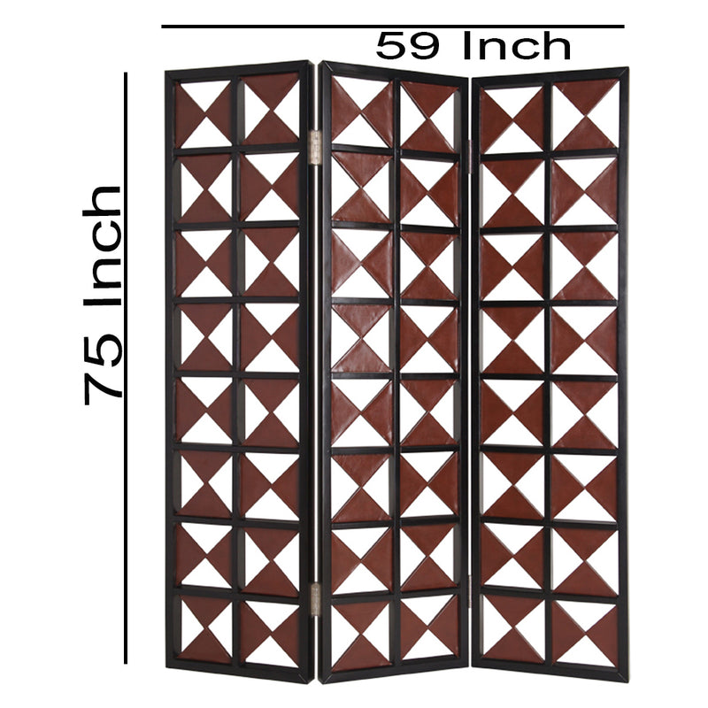 3 Panel Room Divider with Symmetric Triangle Cutout Pattern, Small,Brown-zoom-