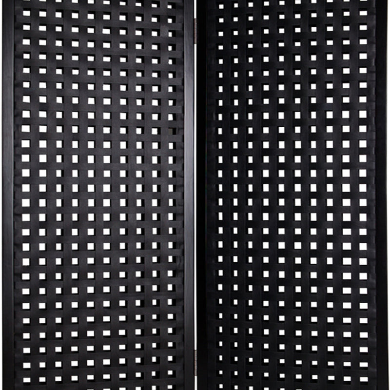 2 Panel Room Divider with Leatherette Interwoven Square Cut Outs, Black-zoom-