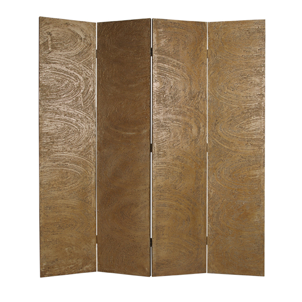 Foldable 4 Panel Canvas Room Divider with Swirl Details, Gold-zoom-1