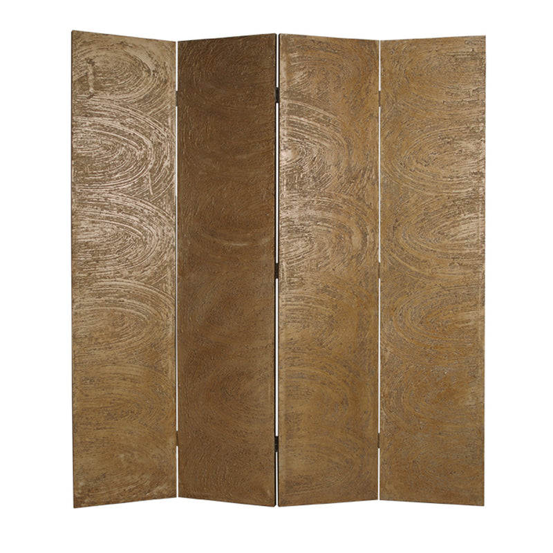 Foldable 4 Panel Canvas Room Divider with Swirl Details, Gold-zoom-